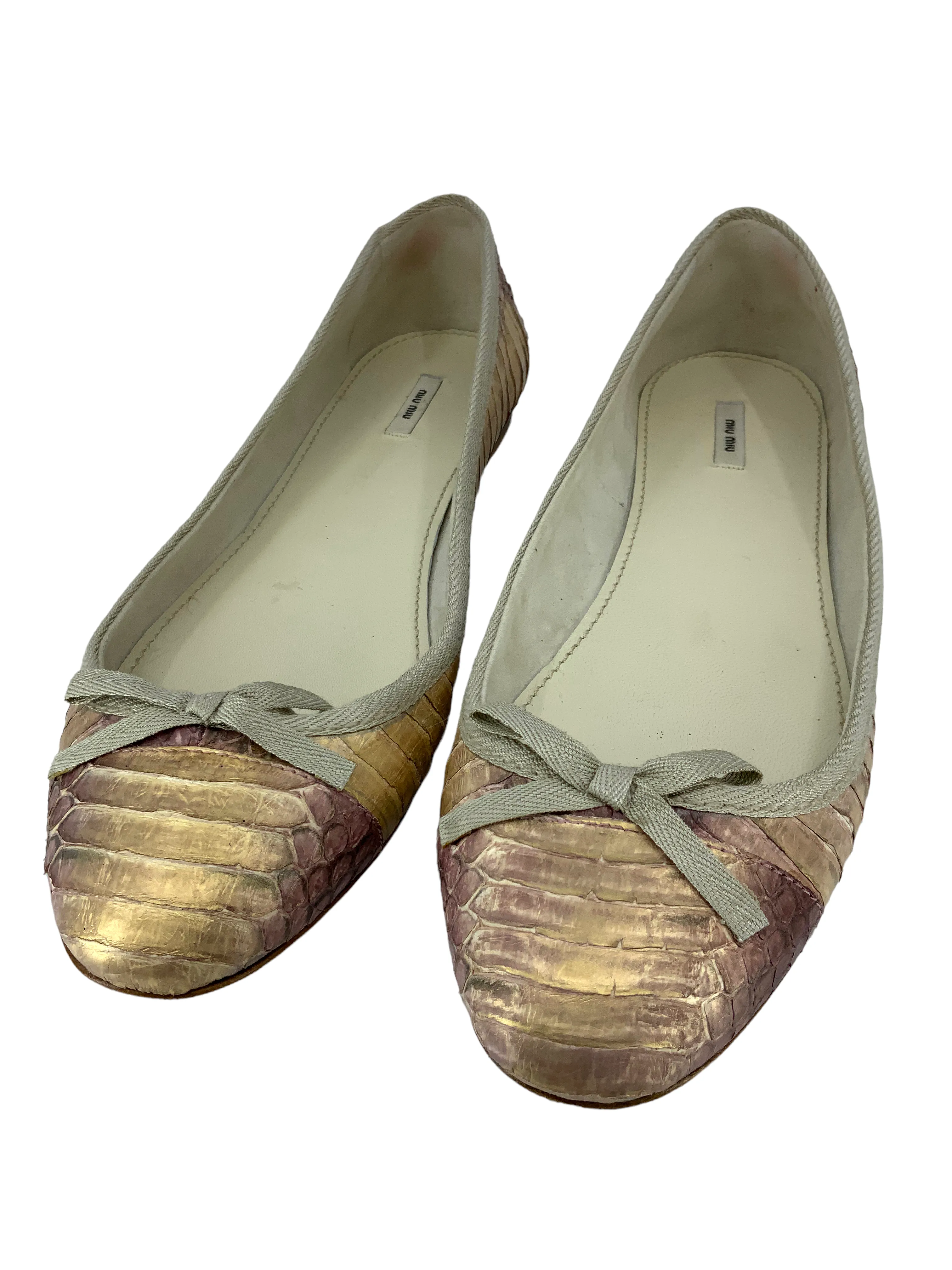 Miu Miu Metallic Snakeskin Ballet Flats Size 8