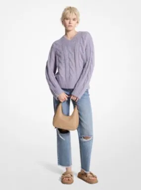 MK Alpaca Blend Cable Knit Jumper - Purple - Michael Kors