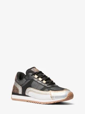 MK Byrdie Mixed-Media Trainer - Brown - Michael Kors