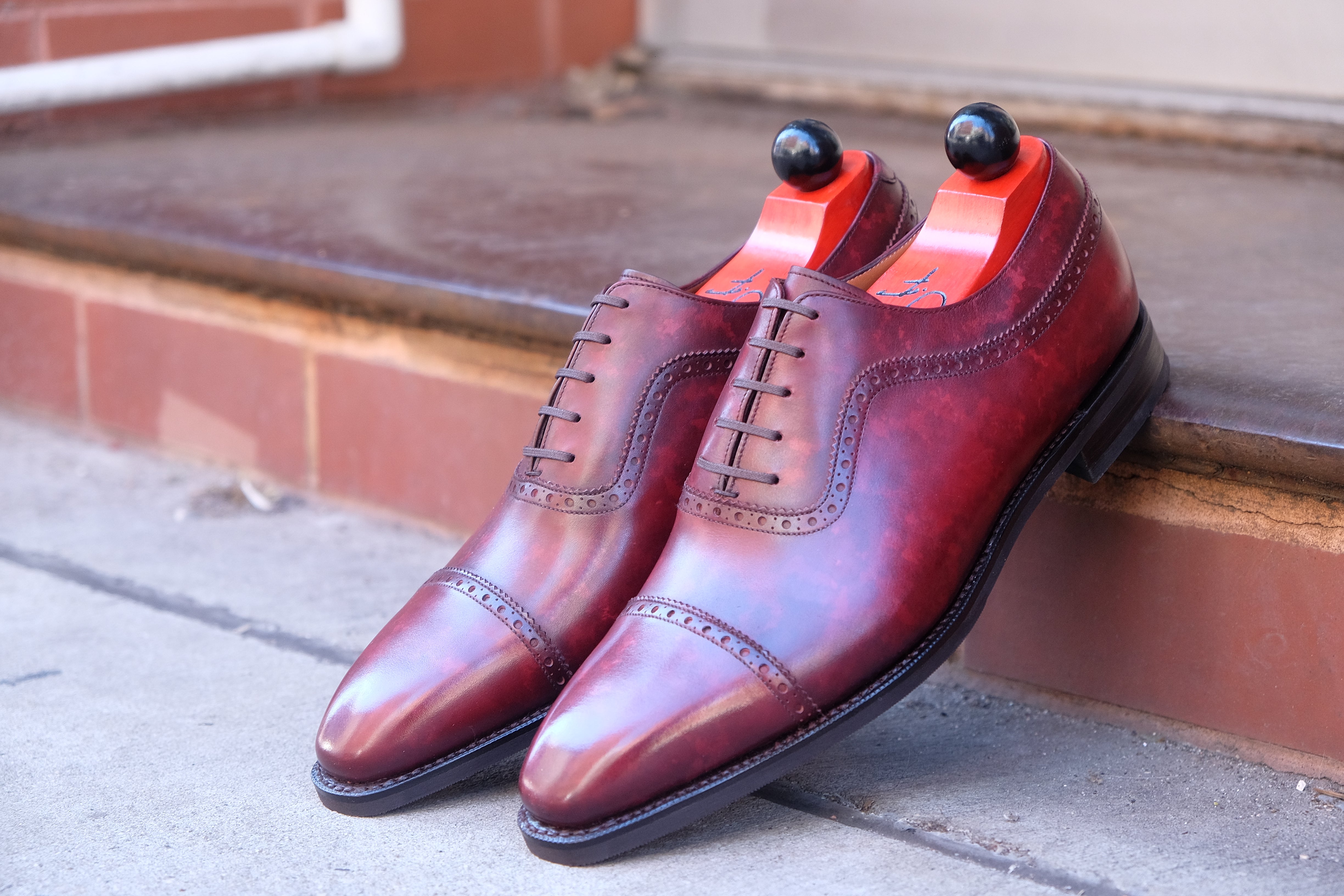 Palacio - MTO - Burgundy Marble Patina - LPB Last - City Rubber Sole