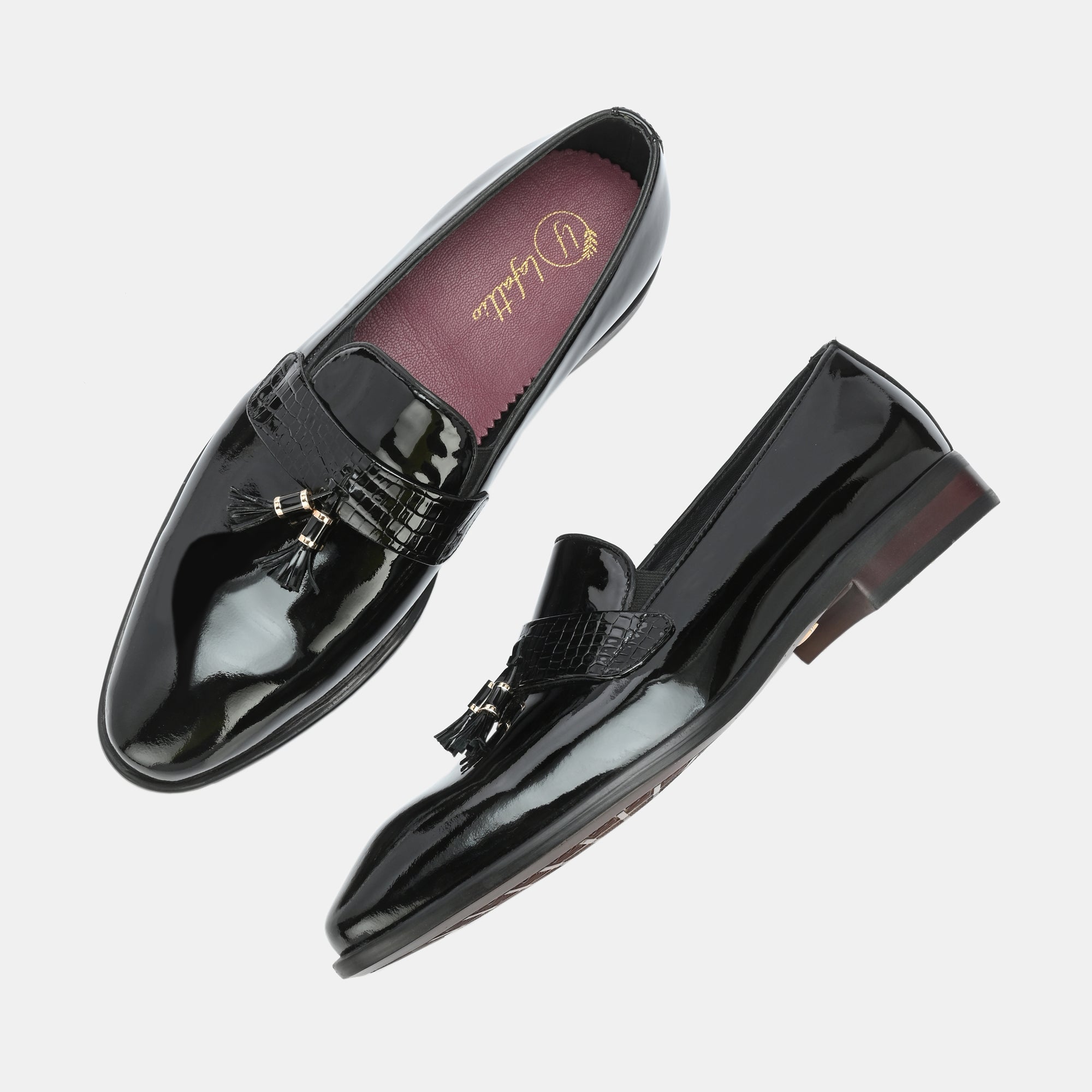 Patent Black Tassel Loafers By Lafattio