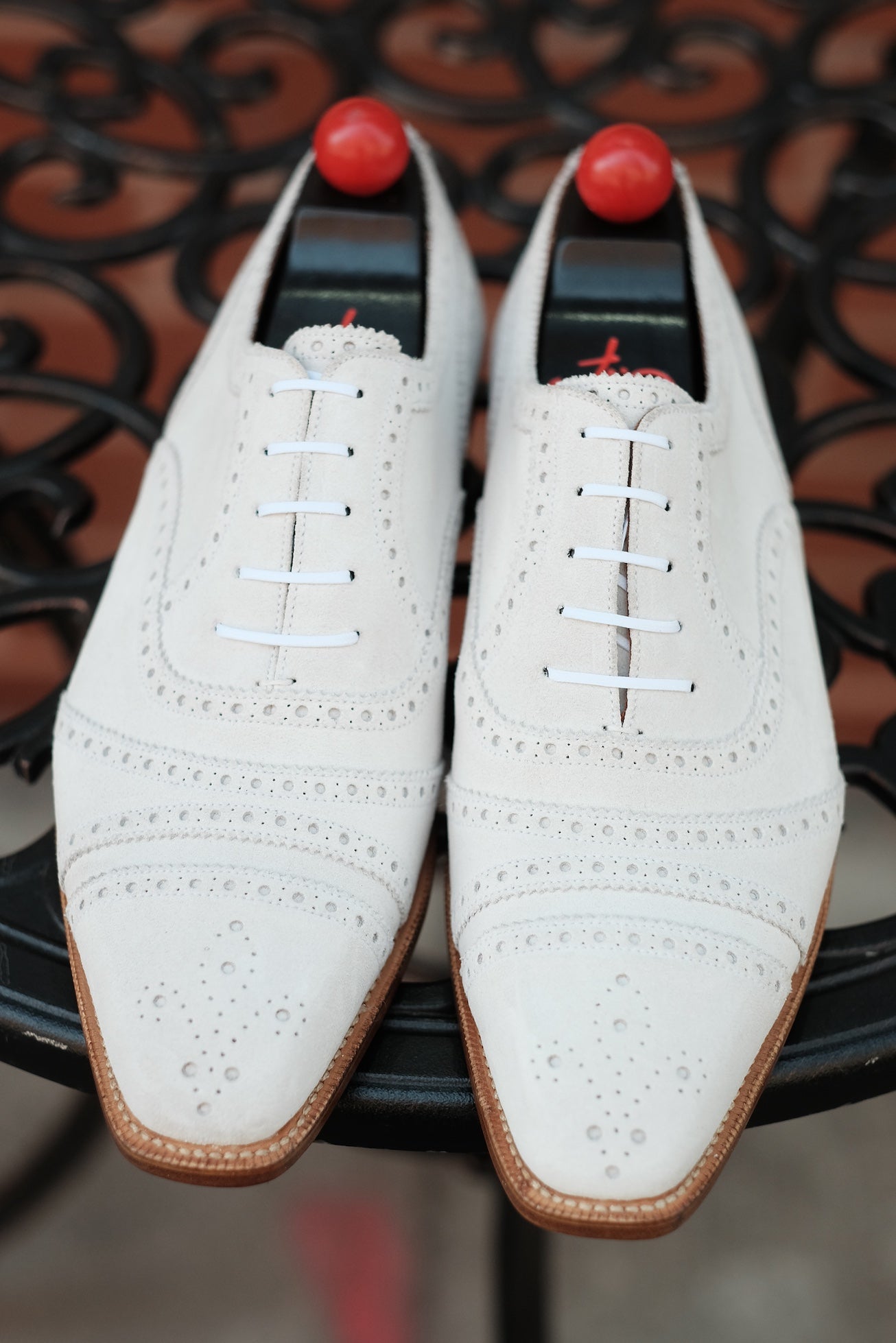 Phillips MTO - White Suede - MGF Last - Single Leather Sole - Fleur De Lys Medallion