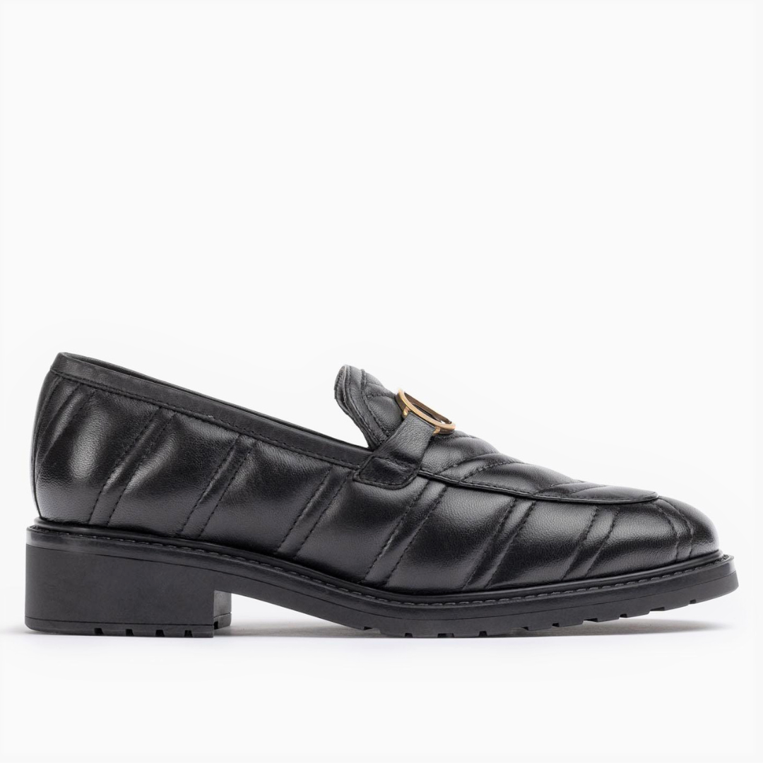 Quilted Effect Loafers, Black