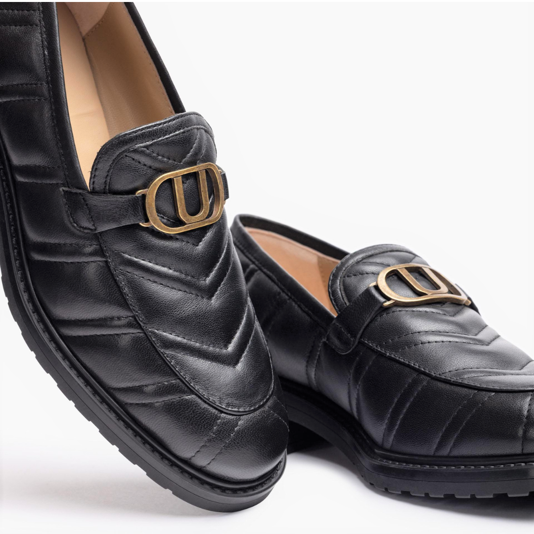 Quilted Effect Loafers, Black