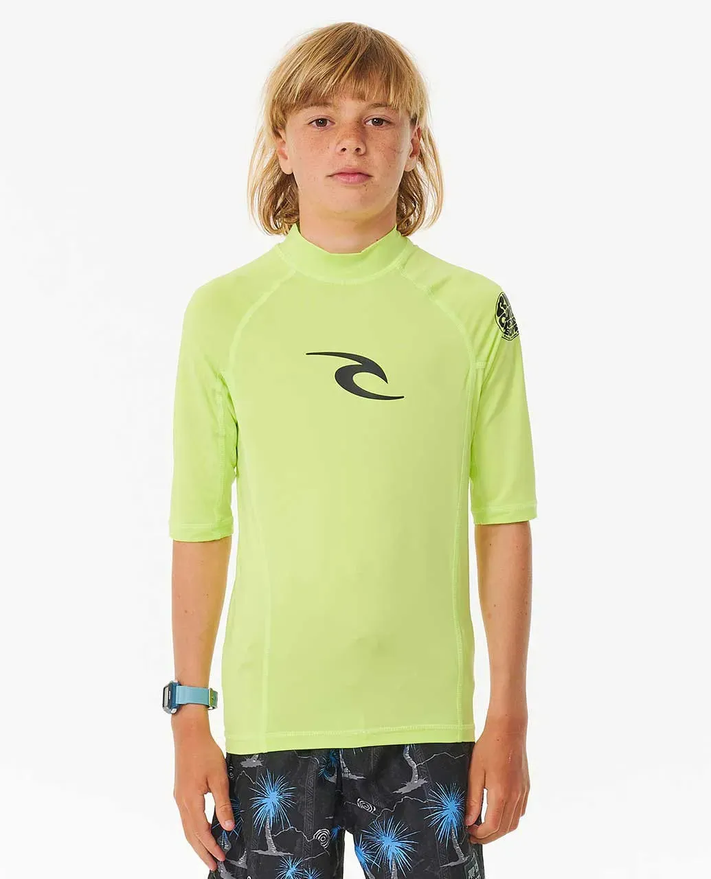 RIPCURL YOUTH BRAND WAVE UPF S/S RASH VEST - LIME