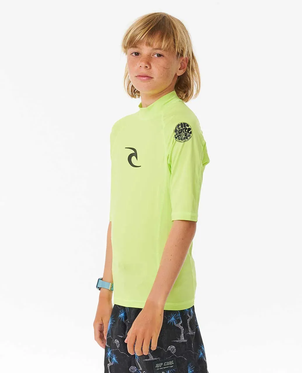 RIPCURL YOUTH BRAND WAVE UPF S/S RASH VEST - LIME