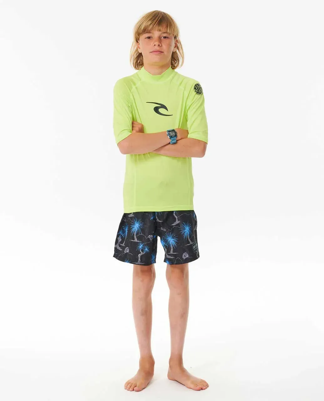 RIPCURL YOUTH BRAND WAVE UPF S/S RASH VEST - LIME