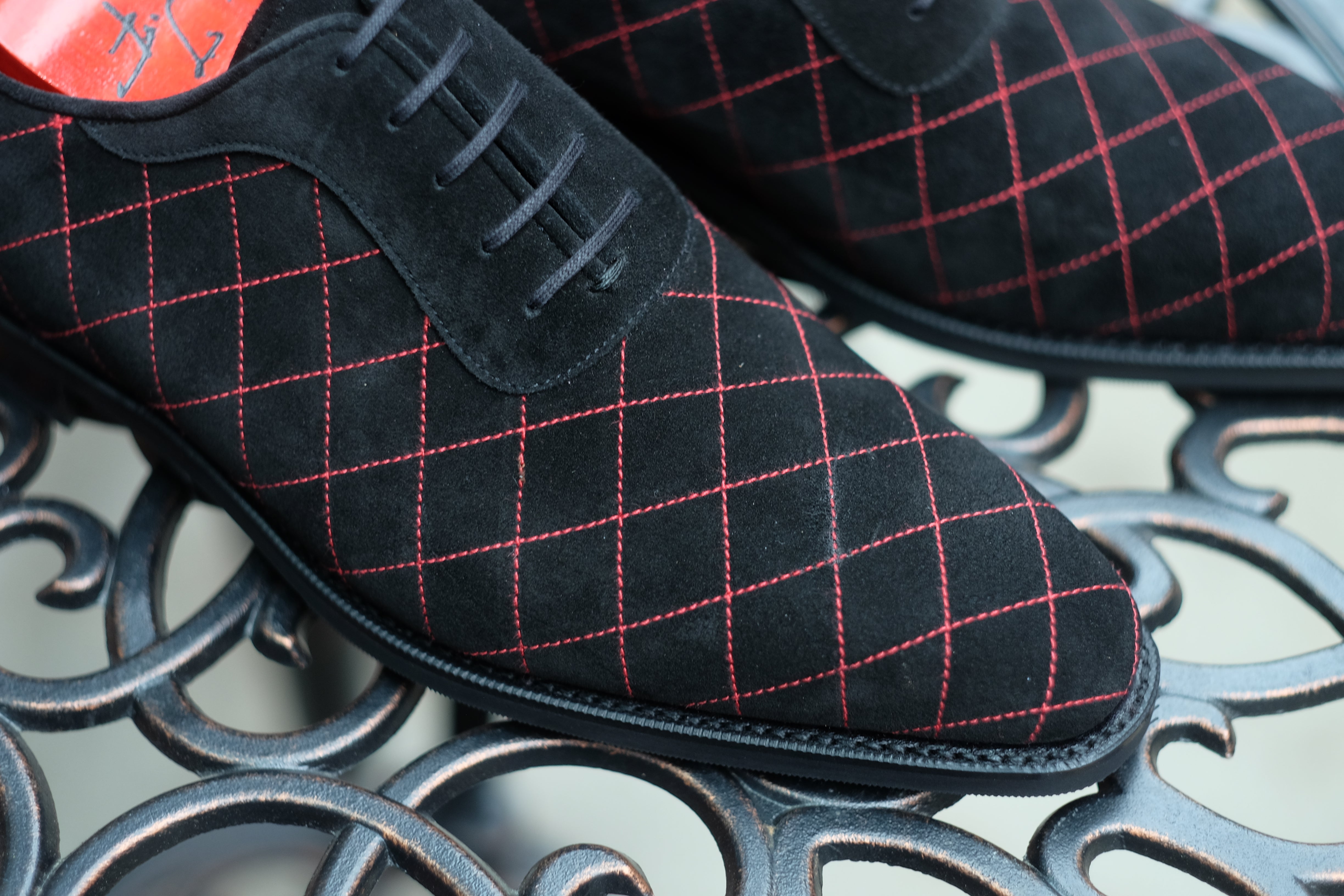 Spokane - MTO - Quilted Black Suede - Red Stitching - LPB Last - City Rubber Sole