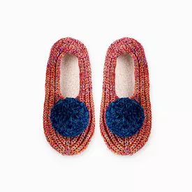 Super Mix Pom Knit Slippers | Red