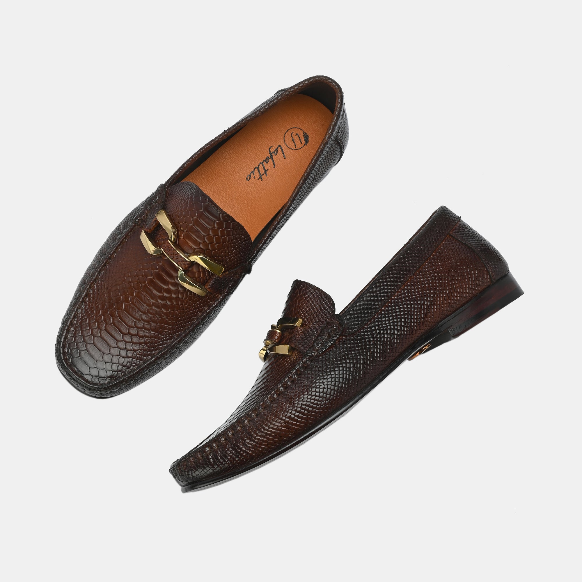 Tan Imprinted Buckled Loafers by Lafattio