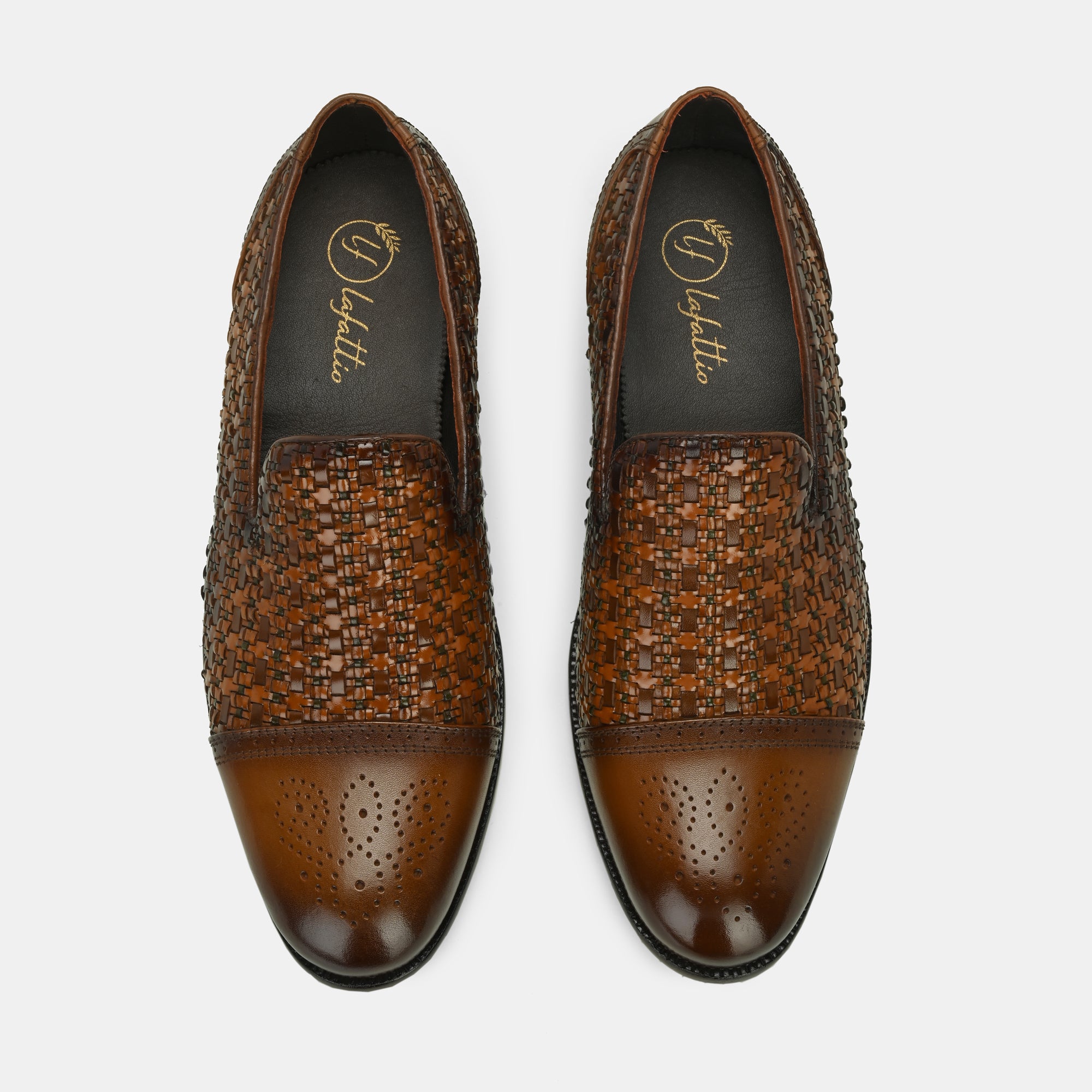 Tan Semi Brogue Loafers by Lafattio