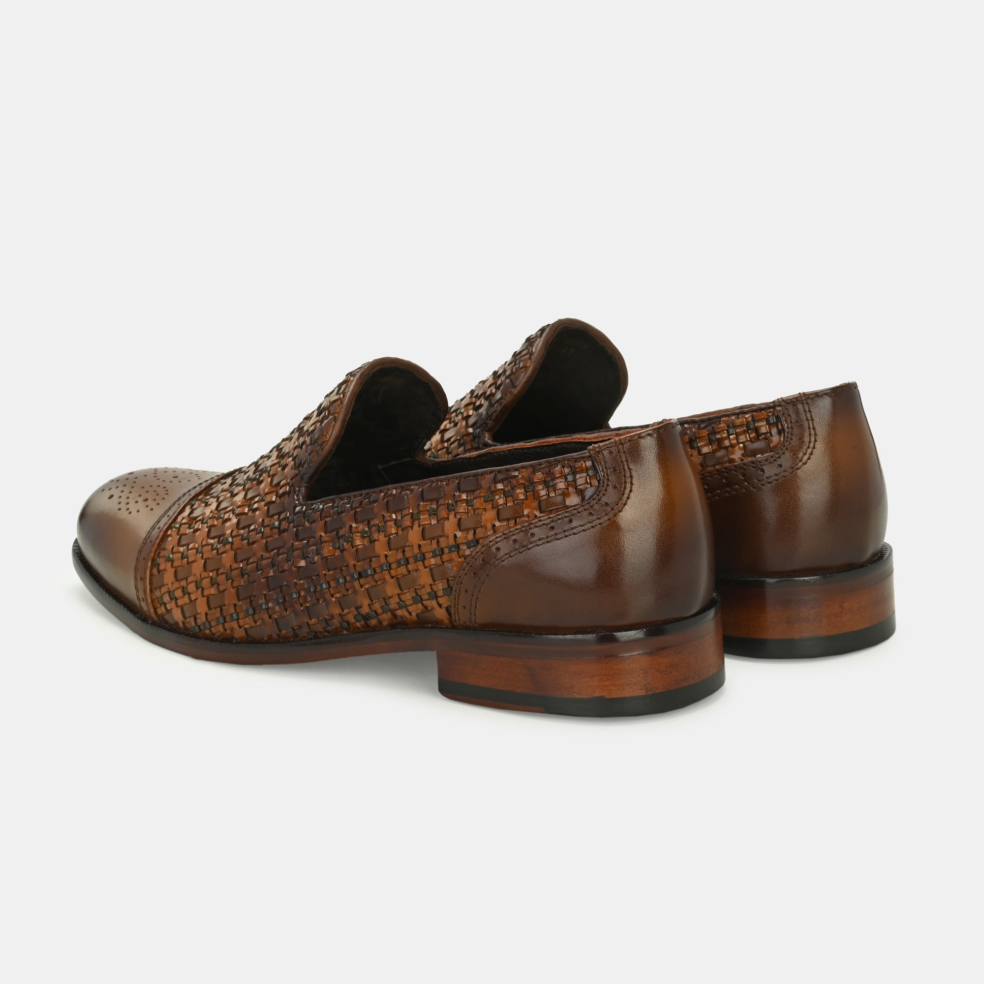 Tan Semi Brogue Loafers by Lafattio