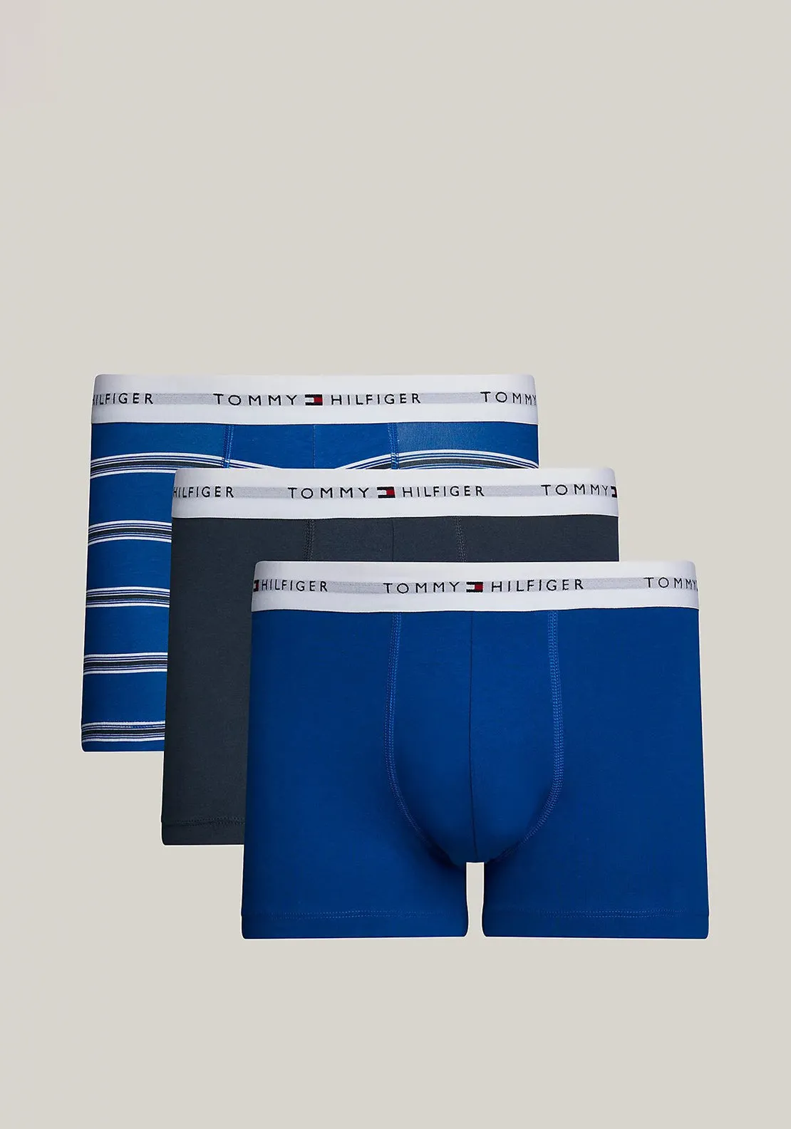 Tommy Hilfiger 3 Pack Essential Logo Waistband Trunks, Blue Multi