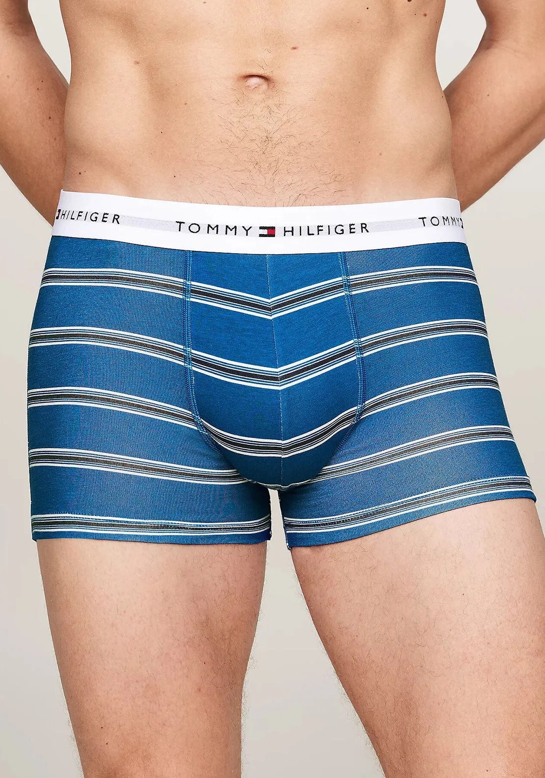 Tommy Hilfiger 3 Pack Essential Logo Waistband Trunks, Blue Multi