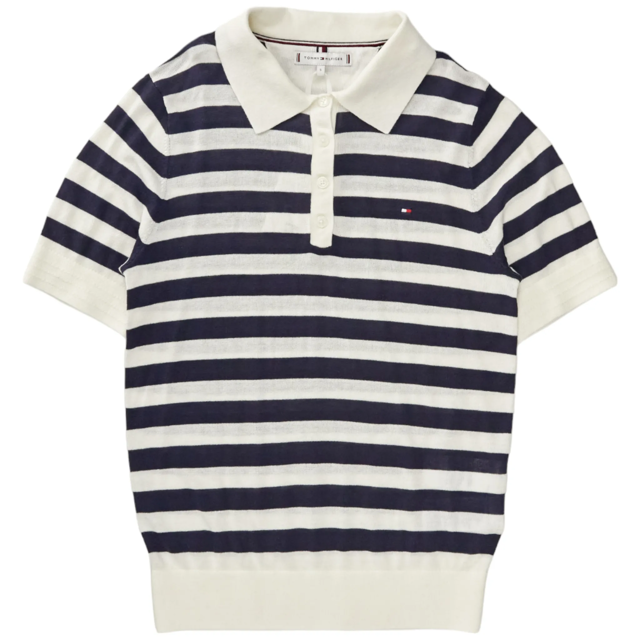 Tommy Hilfiger Navy/Cream Stripe Polo Top