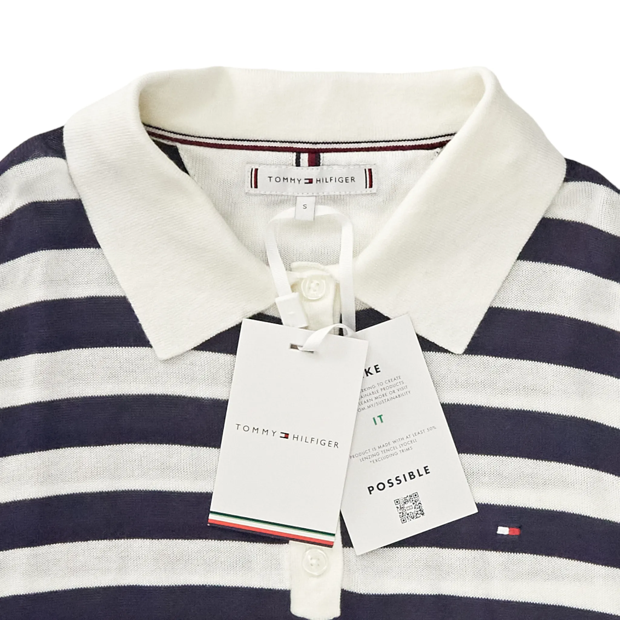 Tommy Hilfiger Navy/Cream Stripe Polo Top