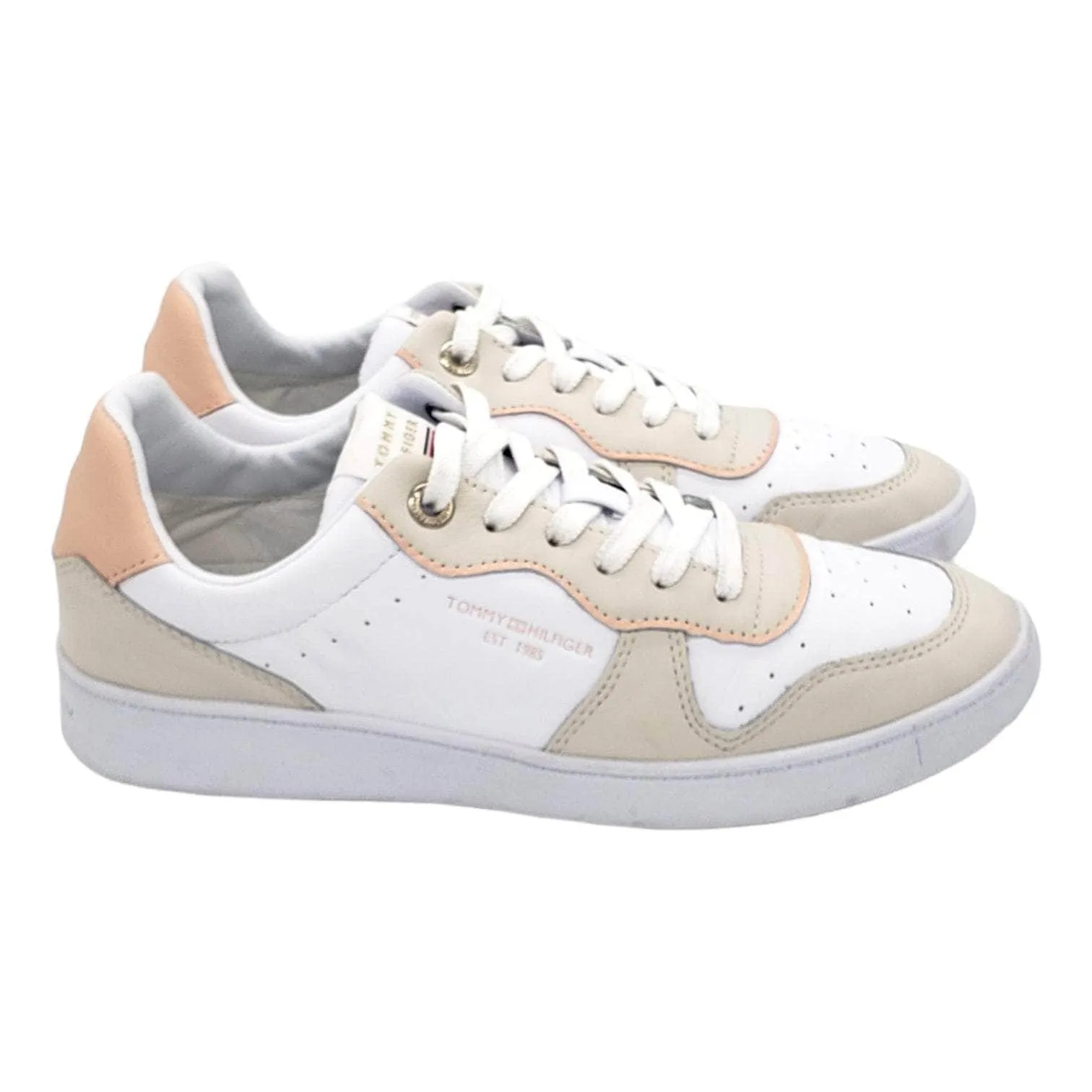 Tommy Hilfiger White & Pink Leather Trainers