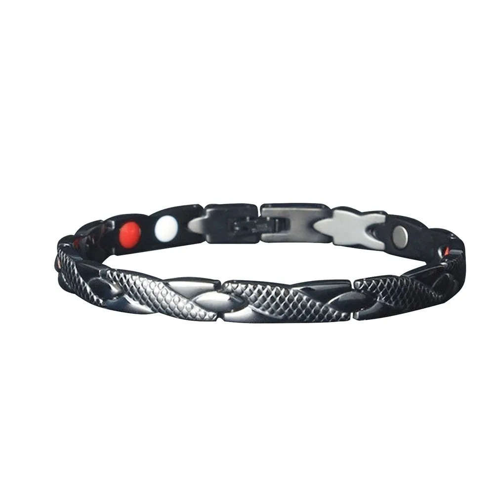 Unisex Stainless Steel Magnetic Therapy Bracelet for Arthritis and Carpal Tunnel in Black