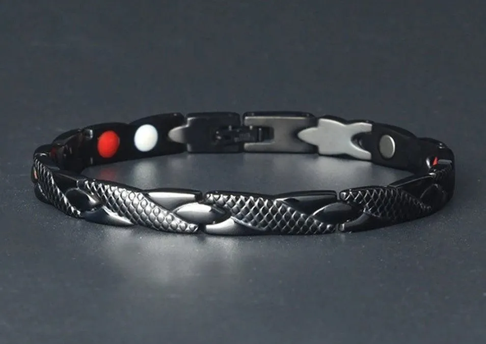 Unisex Stainless Steel Magnetic Therapy Bracelet for Arthritis and Carpal Tunnel in Black