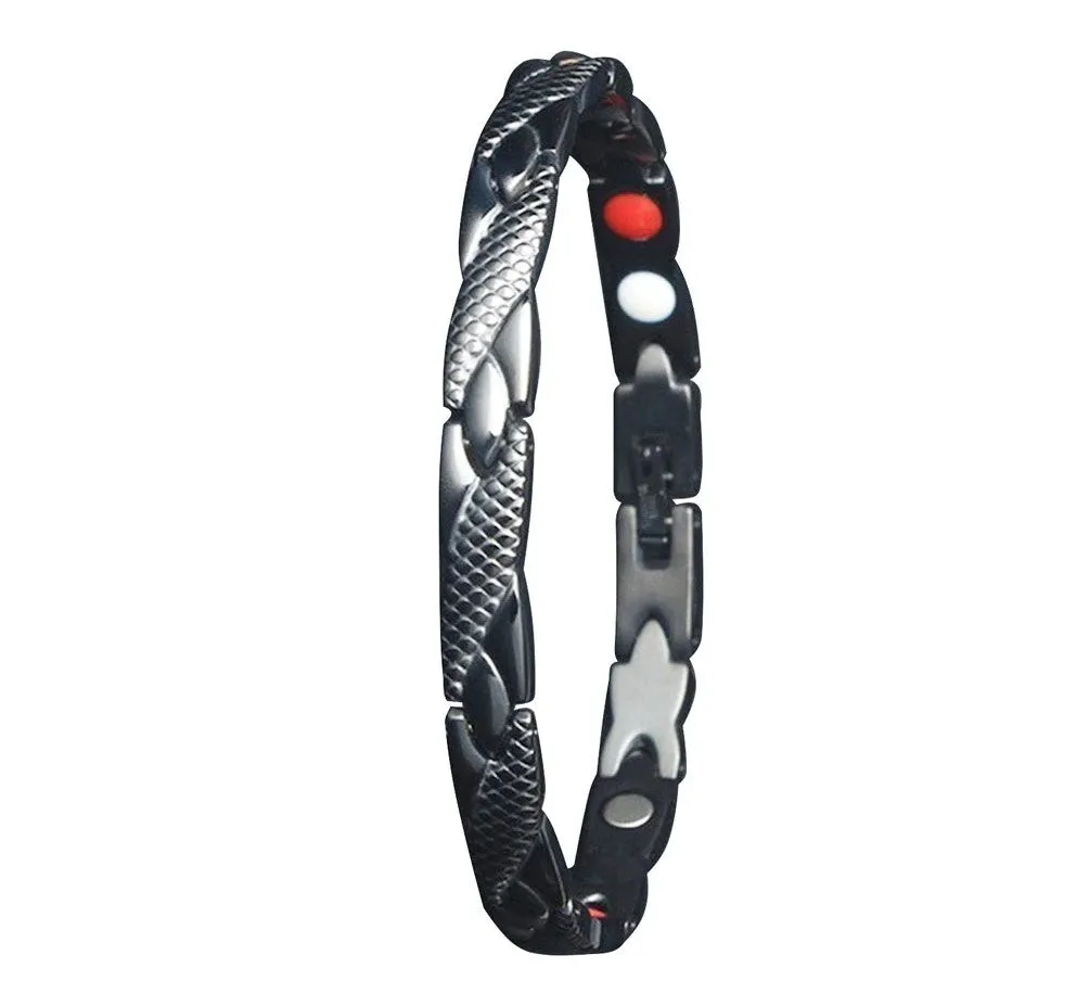 Unisex Stainless Steel Magnetic Therapy Bracelet for Arthritis and Carpal Tunnel in Black