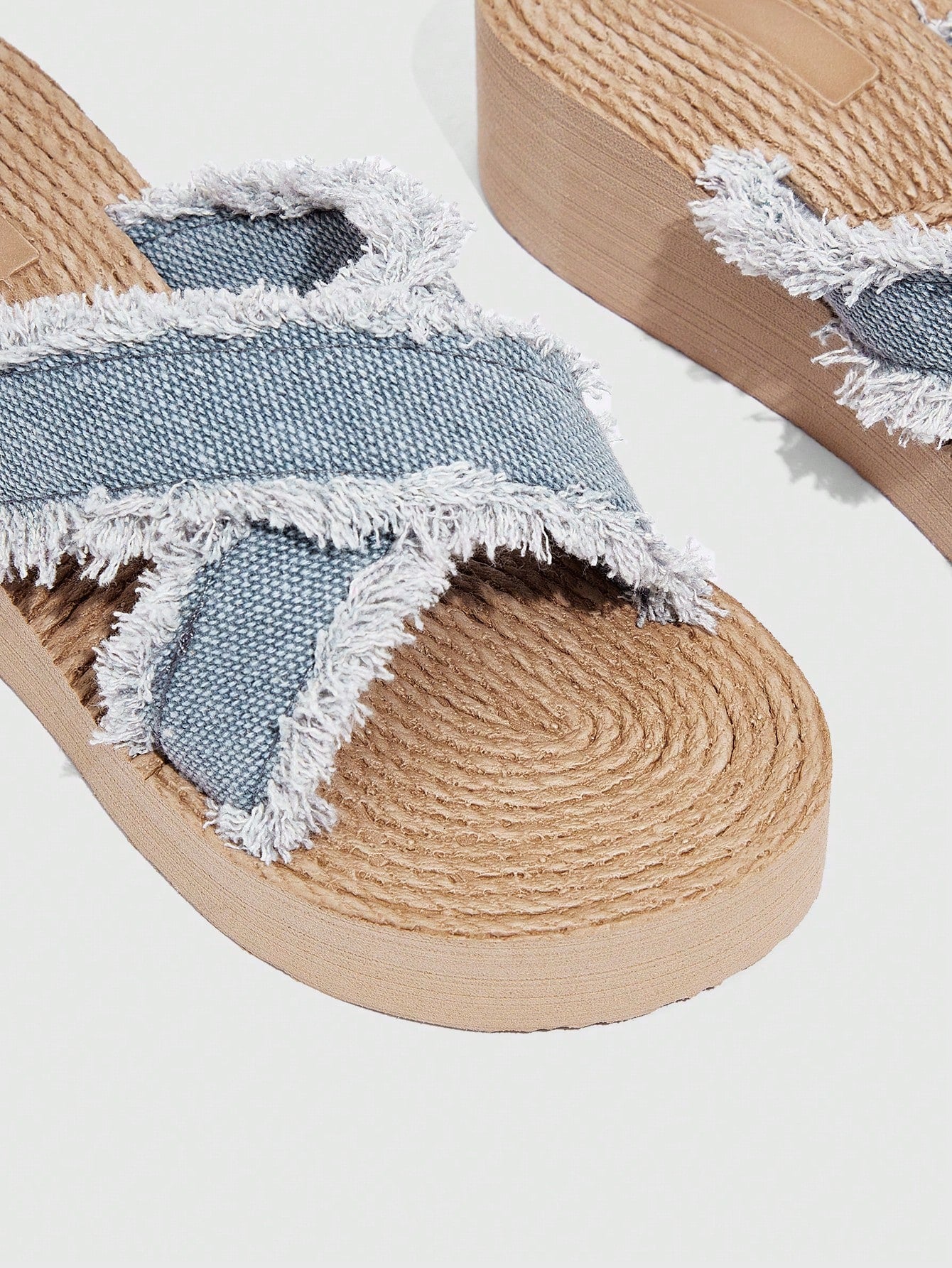 Women Criss Cross Raw Trim Slides, Vacation Summer Denim Slippers