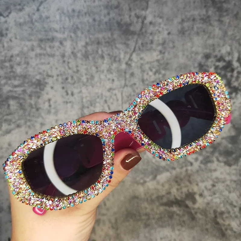 Women's Luxury Rectangle Rhinestone Diamond Bling Sunglasses