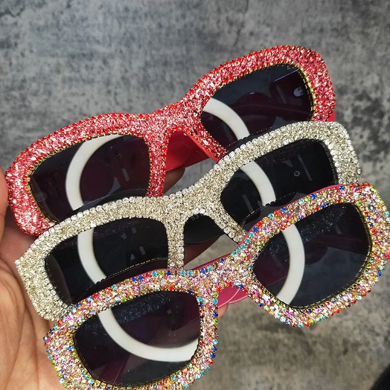 Women's Luxury Rectangle Rhinestone Diamond Bling Sunglasses