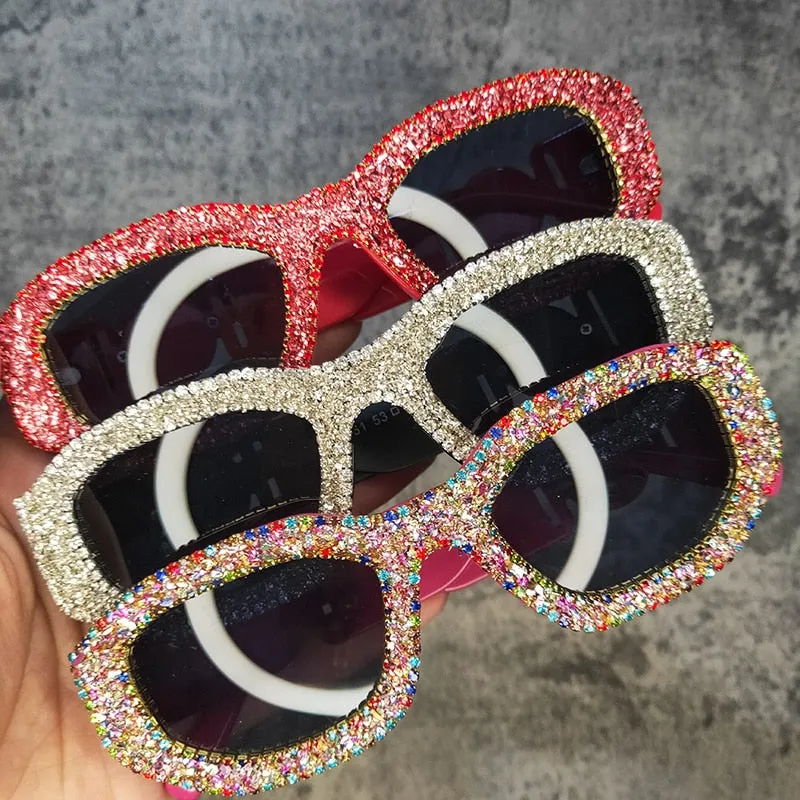 Women's Luxury Rectangle Rhinestone Diamond Bling Sunglasses