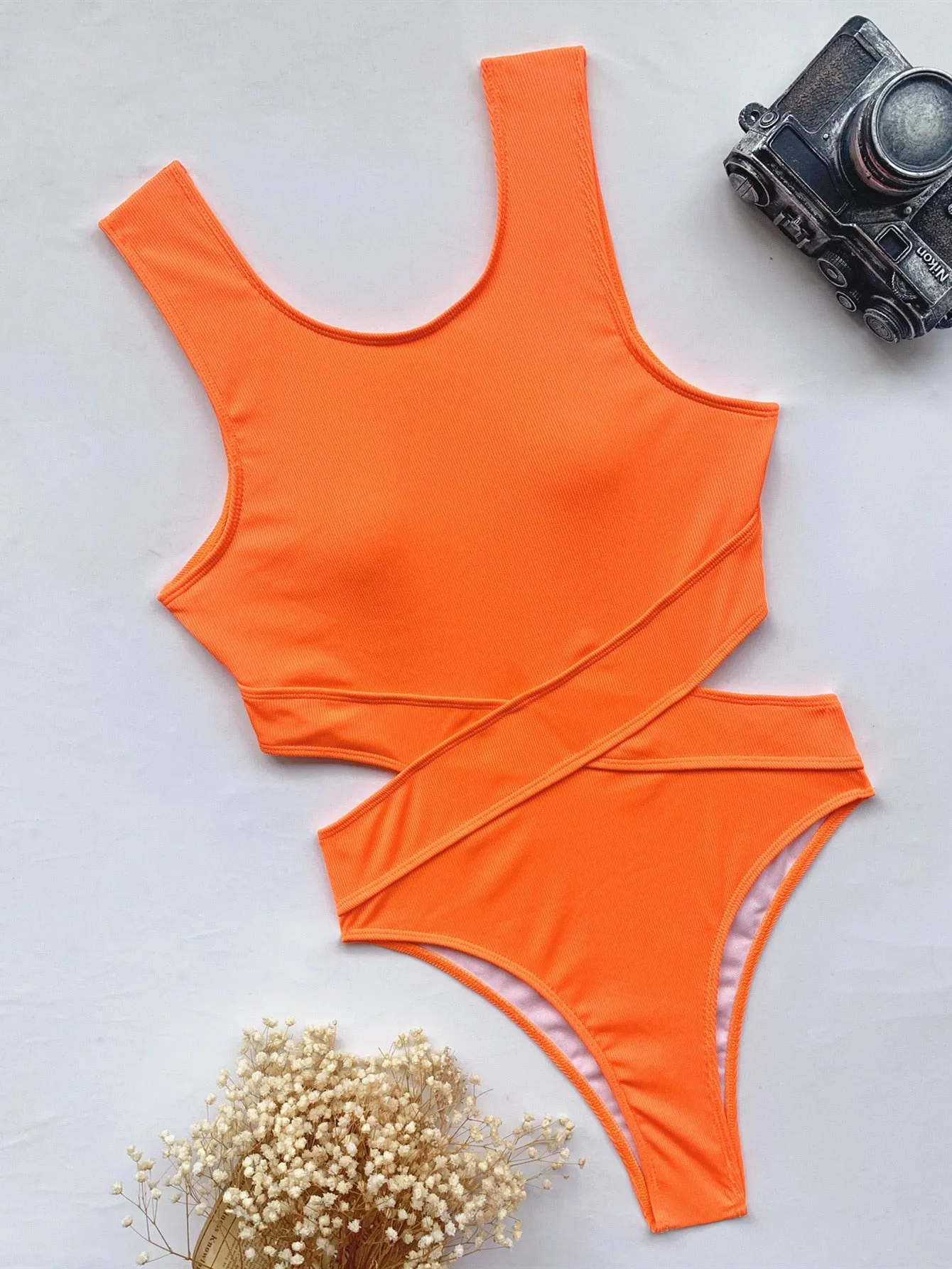 Women's Polyester Sexy Backless Cut Out Push Up One Piece Swimsuit