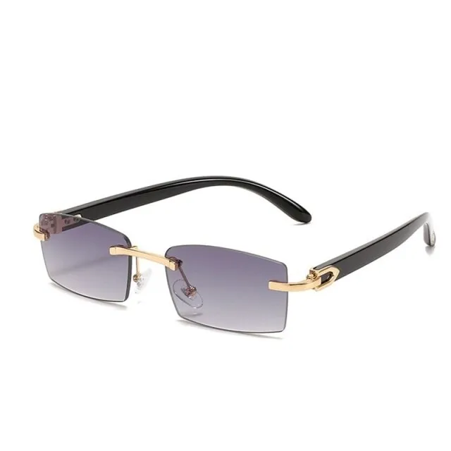 Women's Small Square Rimless Sunglasses with Alloy Frame