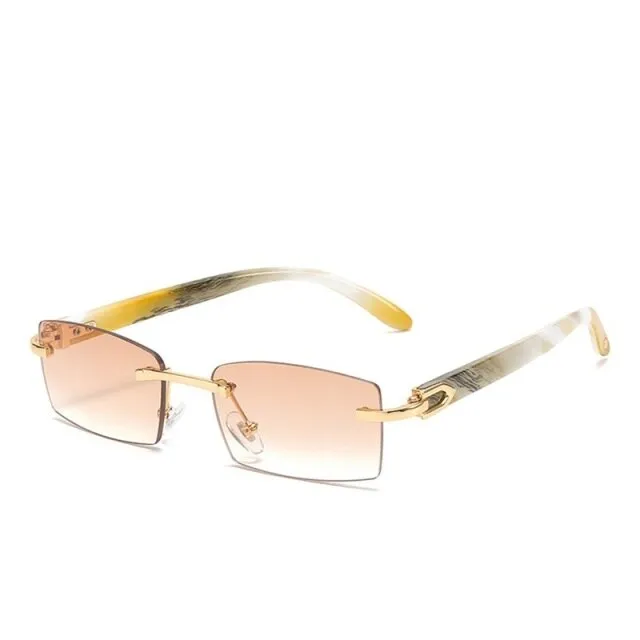 Women's Small Square Rimless Sunglasses with Alloy Frame