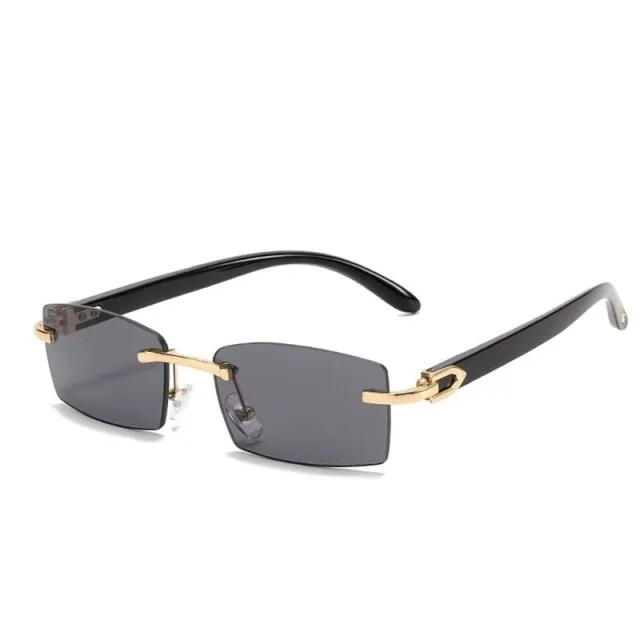 Women's Small Square Rimless Sunglasses with Alloy Frame