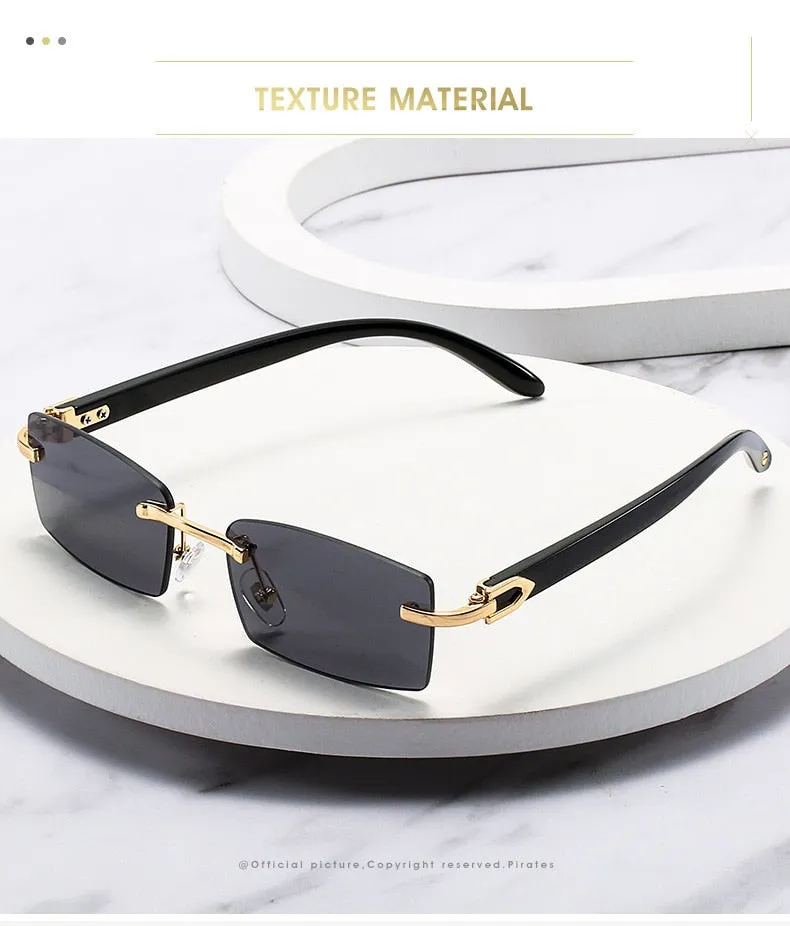 Women's Small Square Rimless Sunglasses with Alloy Frame