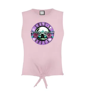 Womens/ladies tonal bullet guns n roses sleeveless crop top pink Amplified