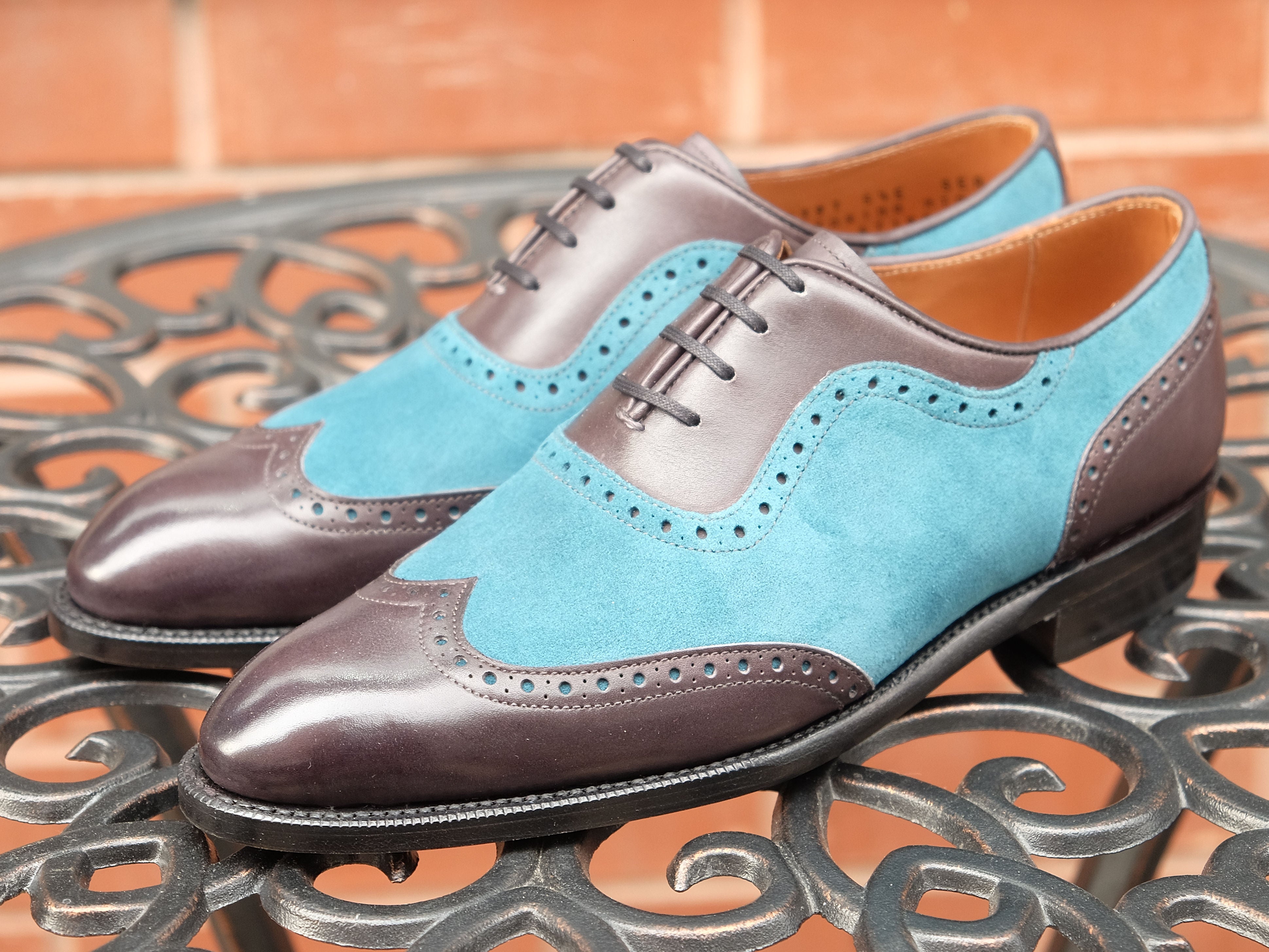 Yakima - MTO - Shaded Grey Calf / Teal Suede - SEA Last - Single Leather Sole